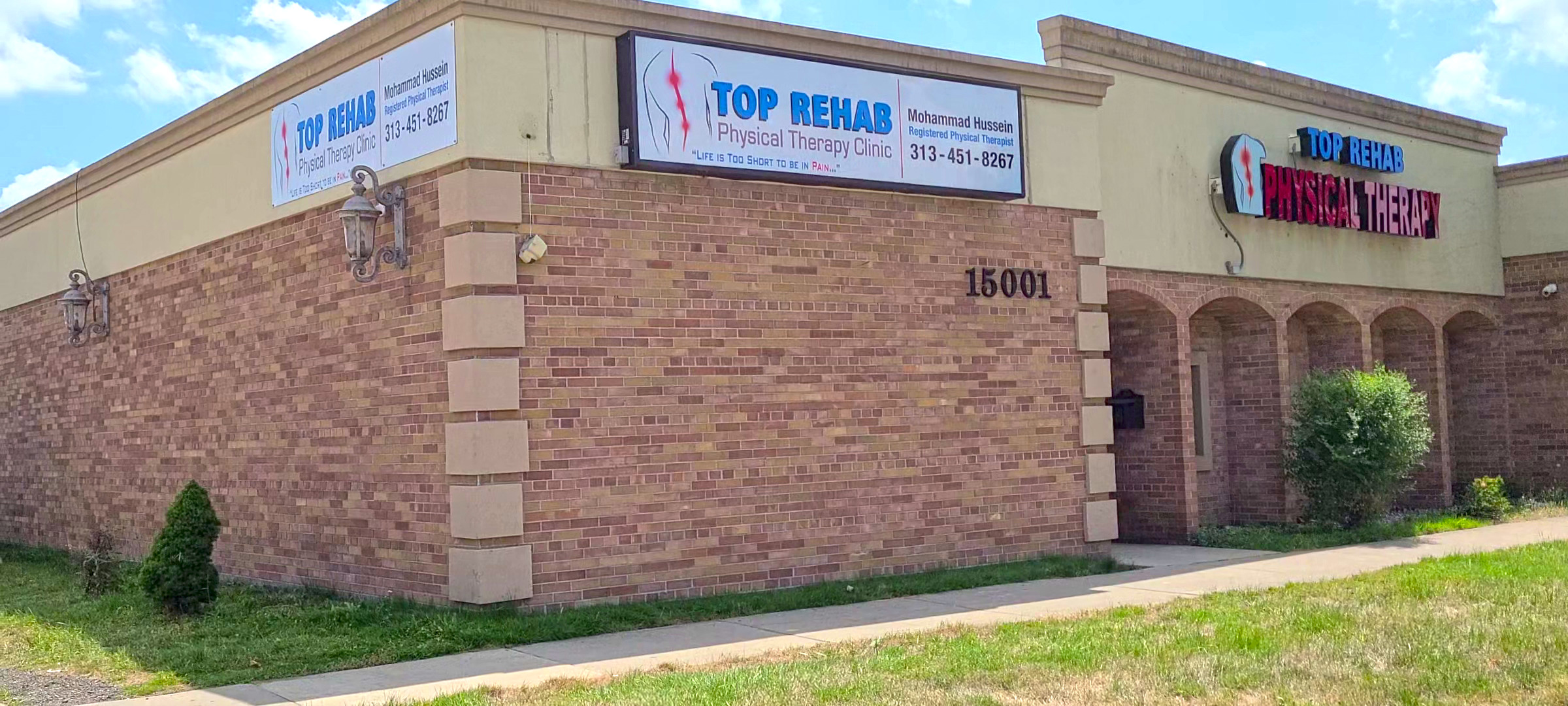 Exterior of Top Rehab clinic in Dearborn, MI offering SoftWave therapy for pain relief.